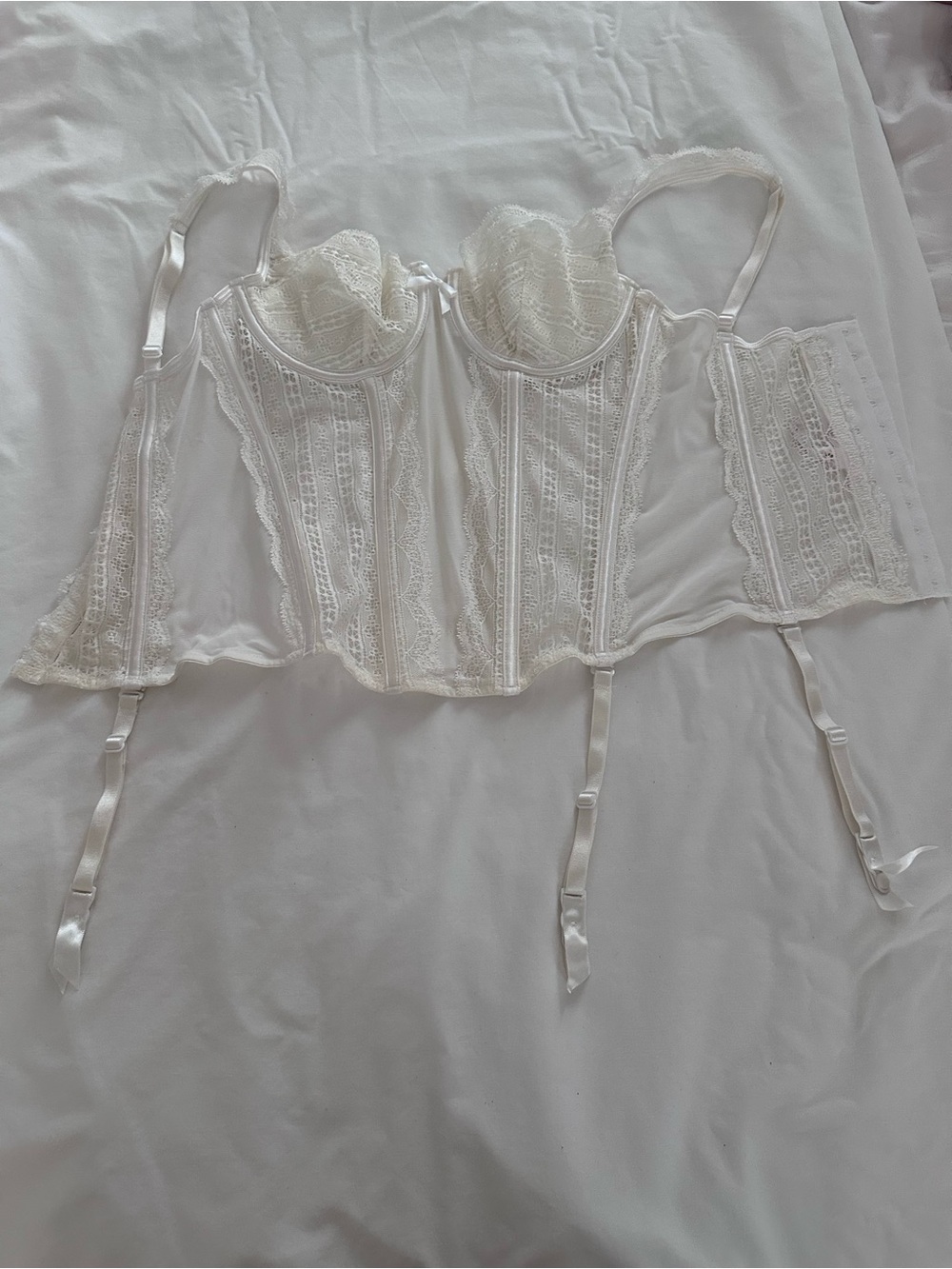 Victoria's Secret Ivory Lace Longline Bustier with Garters